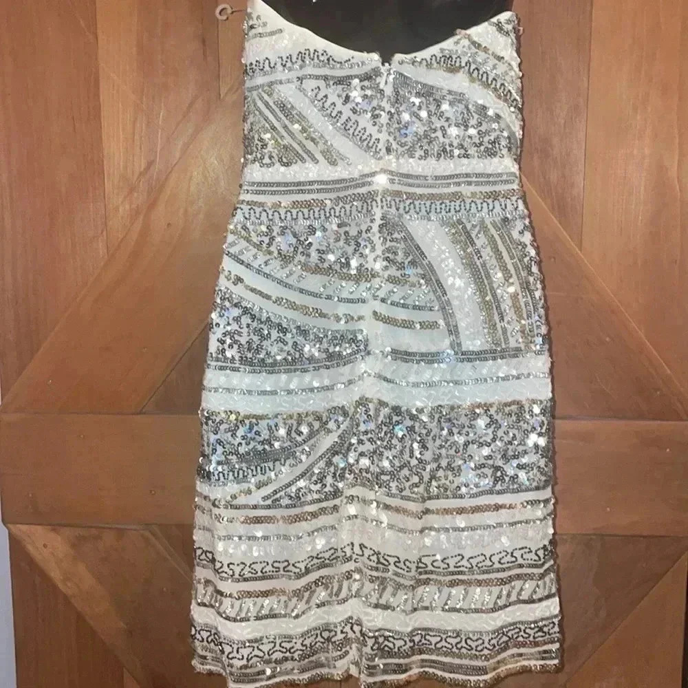 Scalia Sequins/ Off white Silk Dress-4 - Picture 7 of 13